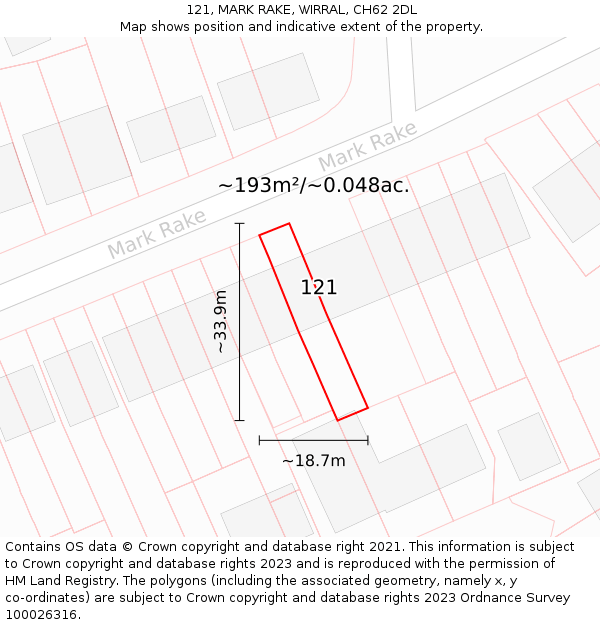 121, MARK RAKE, WIRRAL, CH62 2DL: Plot and title map