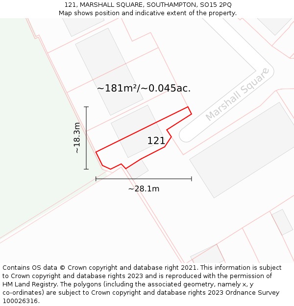 121, MARSHALL SQUARE, SOUTHAMPTON, SO15 2PQ: Plot and title map
