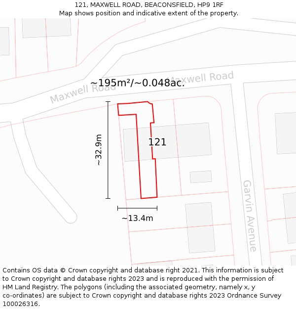 121, MAXWELL ROAD, BEACONSFIELD, HP9 1RF: Plot and title map