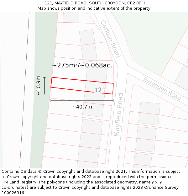 121, MAYFIELD ROAD, SOUTH CROYDON, CR2 0BH: Plot and title map