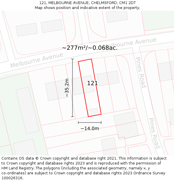 121, MELBOURNE AVENUE, CHELMSFORD, CM1 2DT: Plot and title map