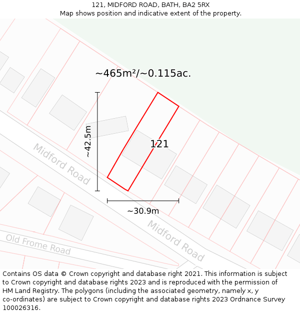 121, MIDFORD ROAD, BATH, BA2 5RX: Plot and title map