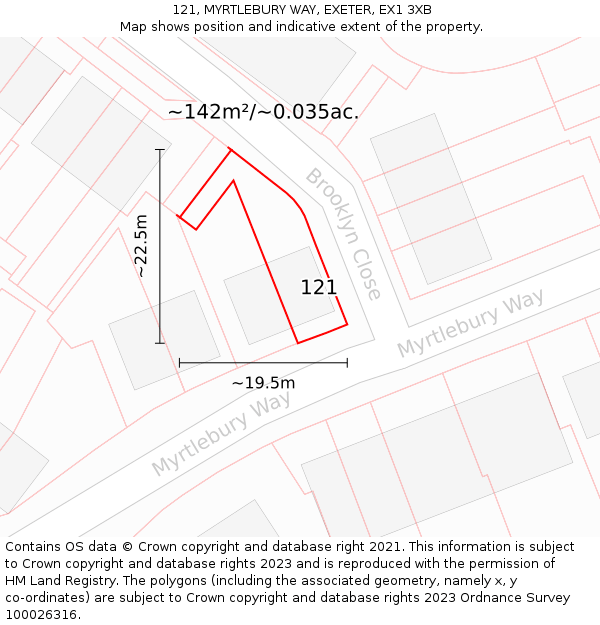 121, MYRTLEBURY WAY, EXETER, EX1 3XB: Plot and title map