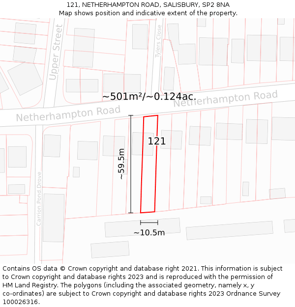121, NETHERHAMPTON ROAD, SALISBURY, SP2 8NA: Plot and title map