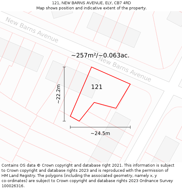 121, NEW BARNS AVENUE, ELY, CB7 4RD: Plot and title map