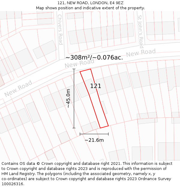 121, NEW ROAD, LONDON, E4 9EZ: Plot and title map