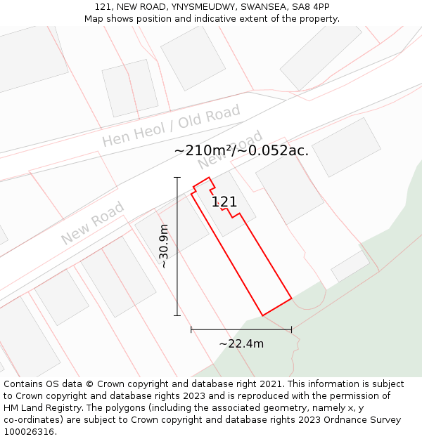 121, NEW ROAD, YNYSMEUDWY, SWANSEA, SA8 4PP: Plot and title map
