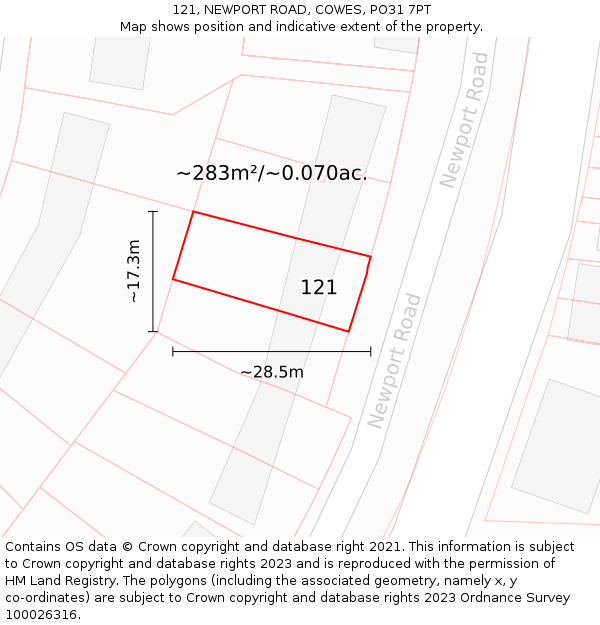 121, NEWPORT ROAD, COWES, PO31 7PT: Plot and title map