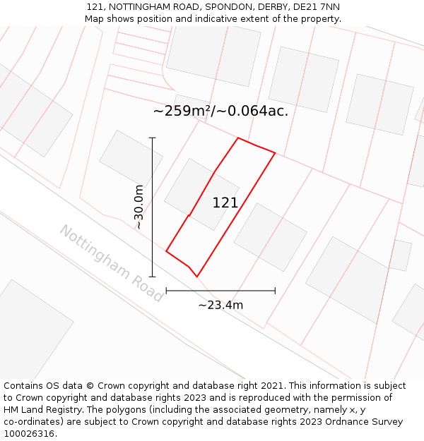 121, NOTTINGHAM ROAD, SPONDON, DERBY, DE21 7NN: Plot and title map