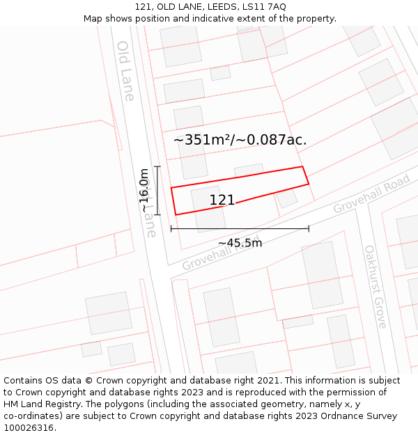 121, OLD LANE, LEEDS, LS11 7AQ: Plot and title map