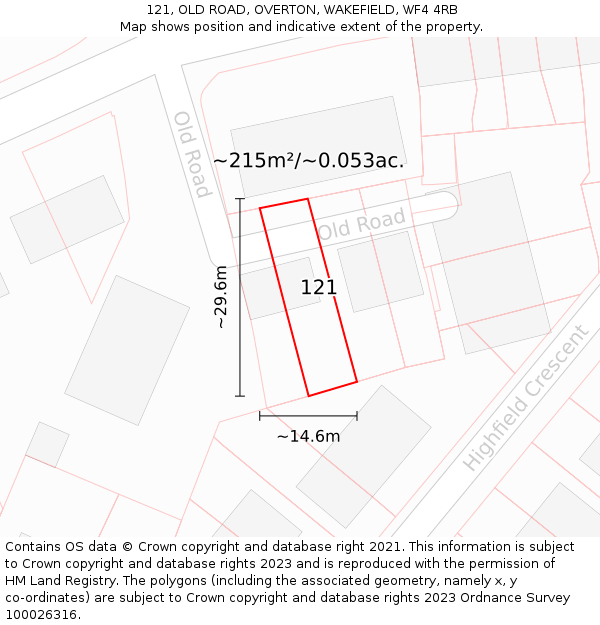 121, OLD ROAD, OVERTON, WAKEFIELD, WF4 4RB: Plot and title map