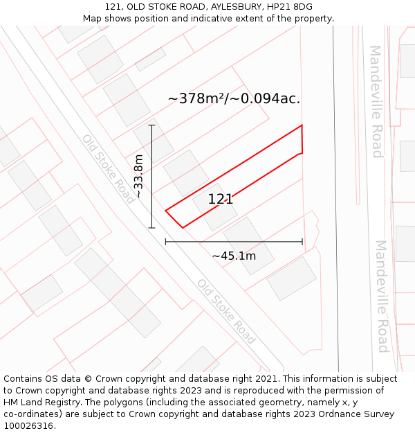 121, OLD STOKE ROAD, AYLESBURY, HP21 8DG: Plot and title map
