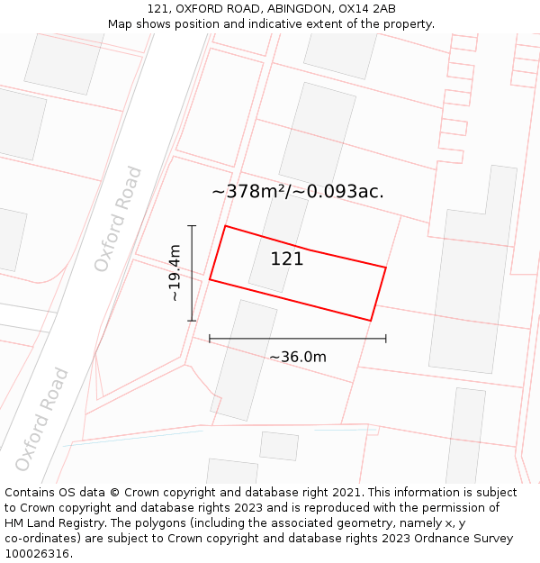 121, OXFORD ROAD, ABINGDON, OX14 2AB: Plot and title map
