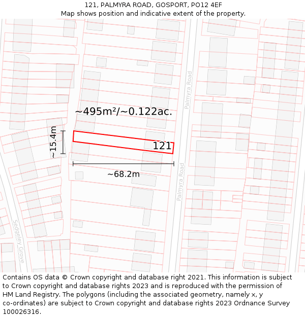 121, PALMYRA ROAD, GOSPORT, PO12 4EF: Plot and title map