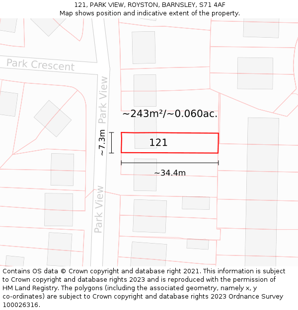 121, PARK VIEW, ROYSTON, BARNSLEY, S71 4AF: Plot and title map