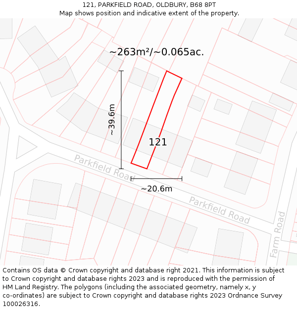 121, PARKFIELD ROAD, OLDBURY, B68 8PT: Plot and title map