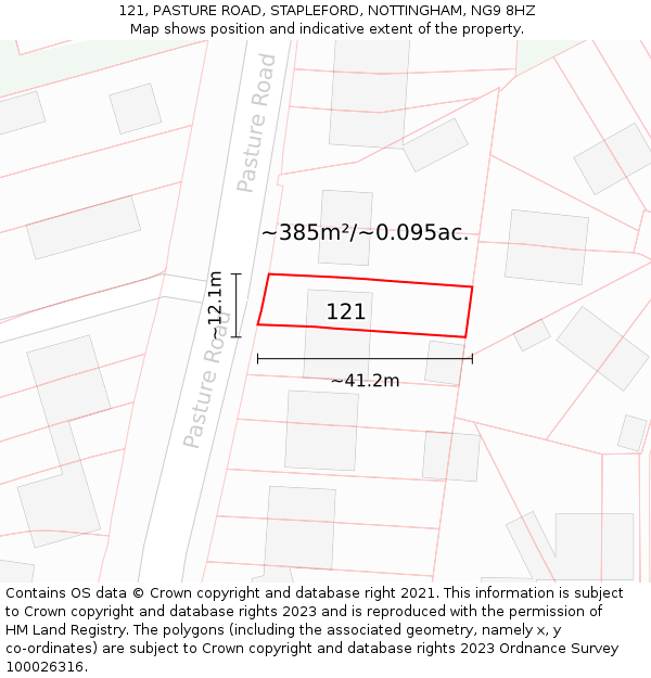 121, PASTURE ROAD, STAPLEFORD, NOTTINGHAM, NG9 8HZ: Plot and title map