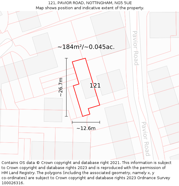 121, PAVIOR ROAD, NOTTINGHAM, NG5 5UE: Plot and title map