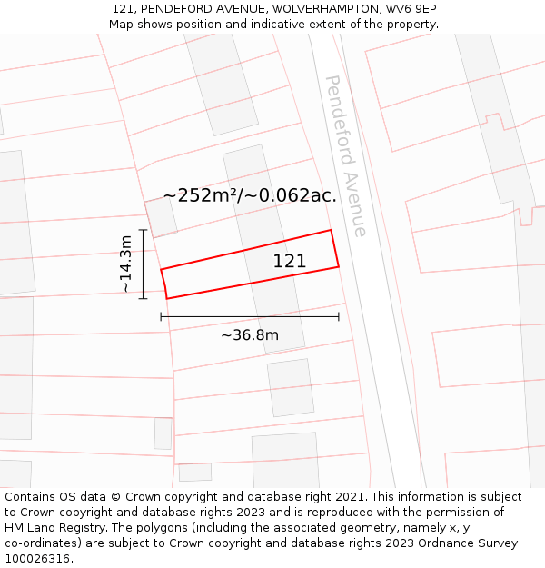 121, PENDEFORD AVENUE, WOLVERHAMPTON, WV6 9EP: Plot and title map