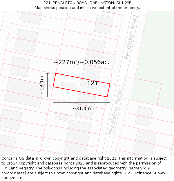 121, PENDLETON ROAD, DARLINGTON, DL1 2YR: Plot and title map