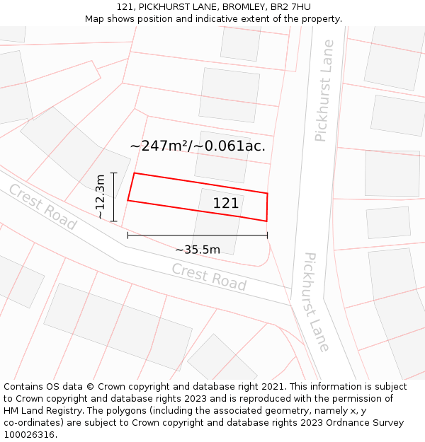 121, PICKHURST LANE, BROMLEY, BR2 7HU: Plot and title map