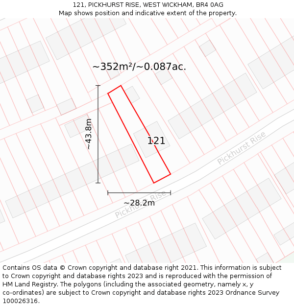 121, PICKHURST RISE, WEST WICKHAM, BR4 0AG: Plot and title map