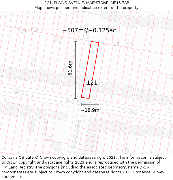 121, PLAINS AVENUE, MAIDSTONE, ME15 7AR: Plot and title map