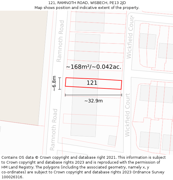121, RAMNOTH ROAD, WISBECH, PE13 2JD: Plot and title map