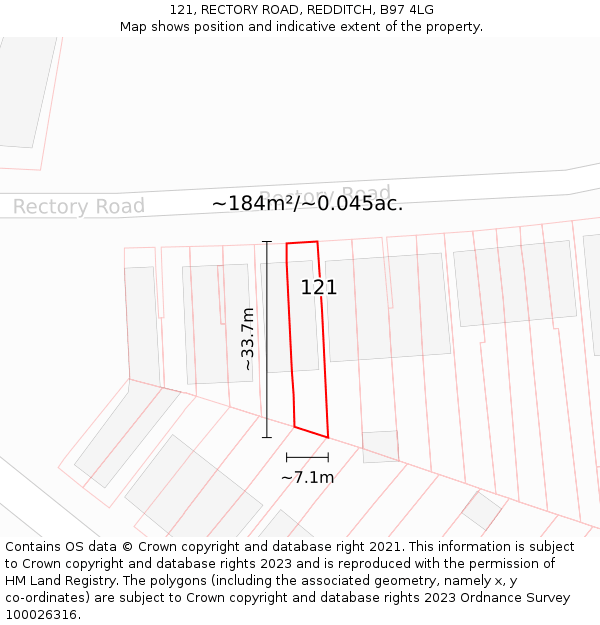 121, RECTORY ROAD, REDDITCH, B97 4LG: Plot and title map