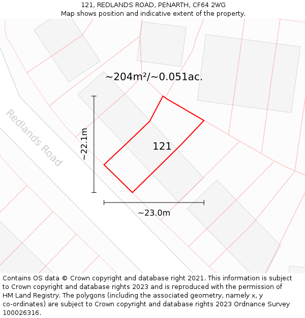 121, REDLANDS ROAD, PENARTH, CF64 2WG: Plot and title map