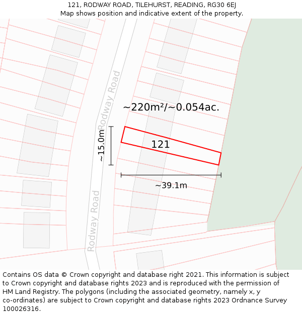 121, RODWAY ROAD, TILEHURST, READING, RG30 6EJ: Plot and title map