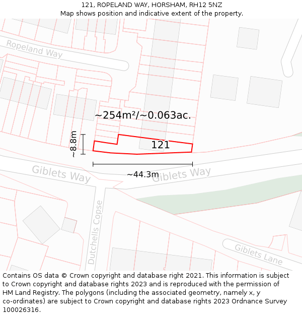 121, ROPELAND WAY, HORSHAM, RH12 5NZ: Plot and title map