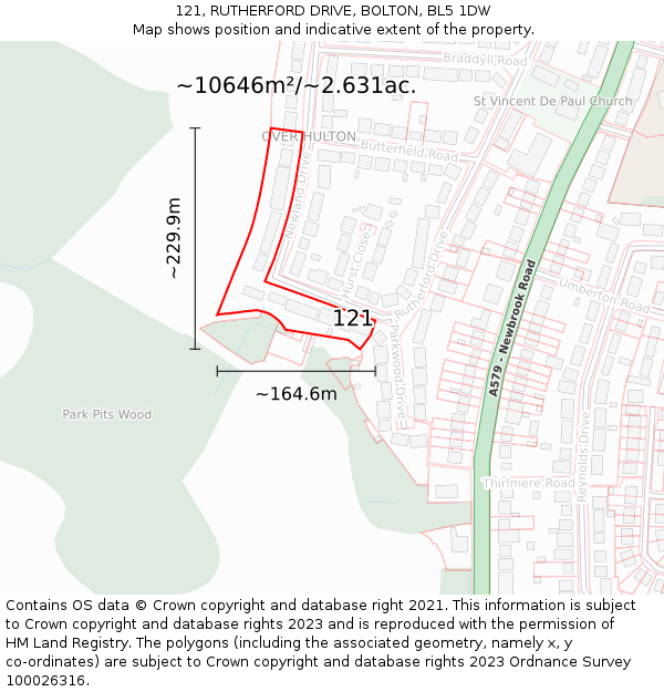 121, RUTHERFORD DRIVE, BOLTON, BL5 1DW: Plot and title map