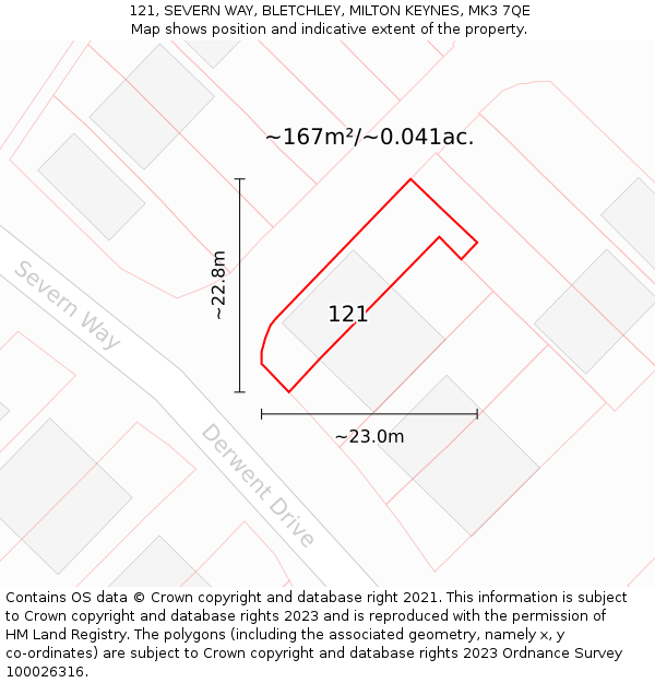 121, SEVERN WAY, BLETCHLEY, MILTON KEYNES, MK3 7QE: Plot and title map