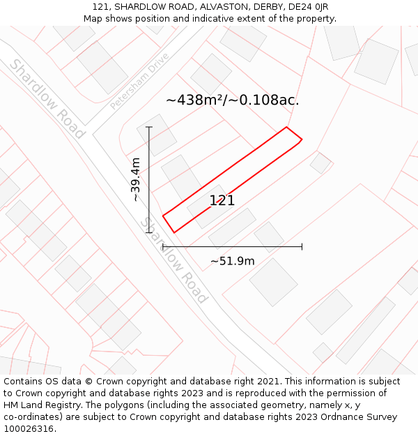 121, SHARDLOW ROAD, ALVASTON, DERBY, DE24 0JR: Plot and title map