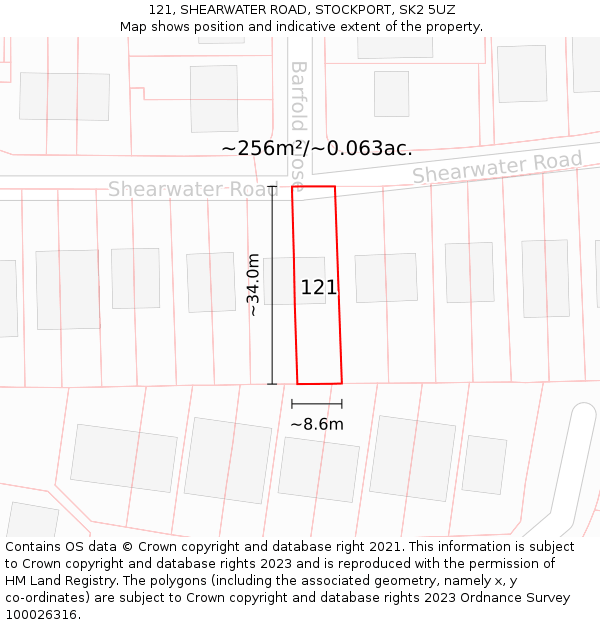 121, SHEARWATER ROAD, STOCKPORT, SK2 5UZ: Plot and title map
