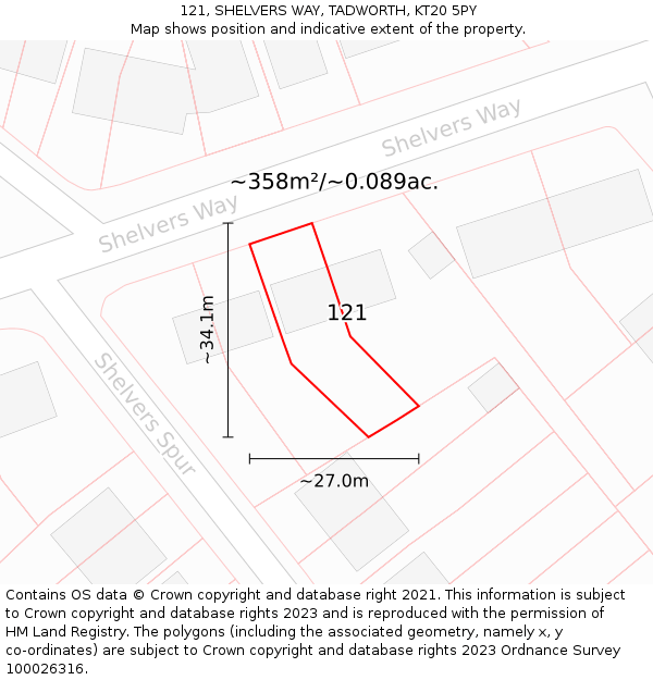 121, SHELVERS WAY, TADWORTH, KT20 5PY: Plot and title map