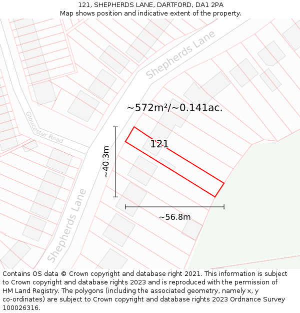 121, SHEPHERDS LANE, DARTFORD, DA1 2PA: Plot and title map