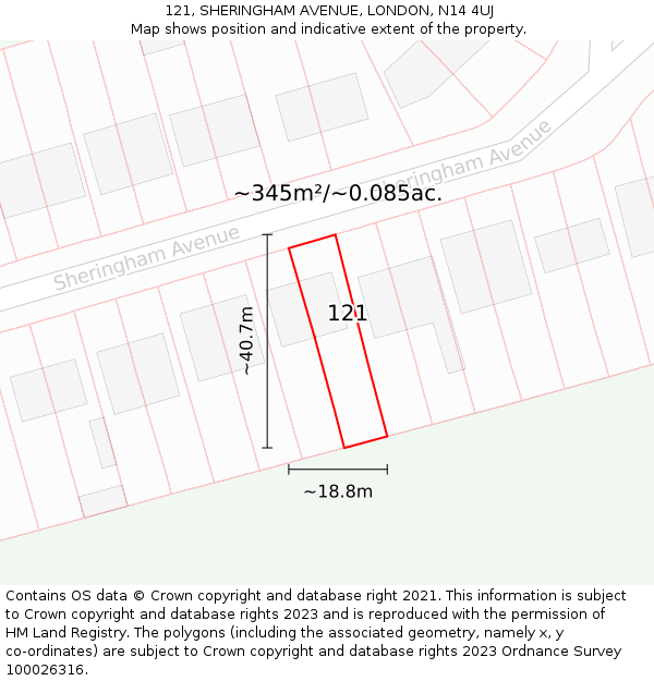 121, SHERINGHAM AVENUE, LONDON, N14 4UJ: Plot and title map