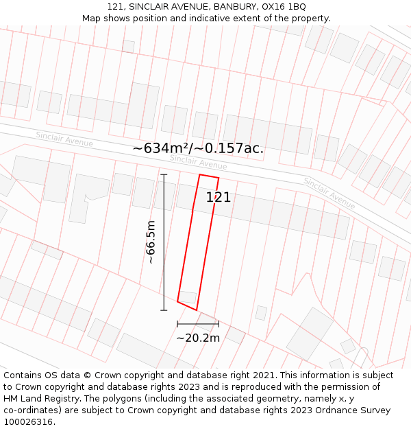 121, SINCLAIR AVENUE, BANBURY, OX16 1BQ: Plot and title map