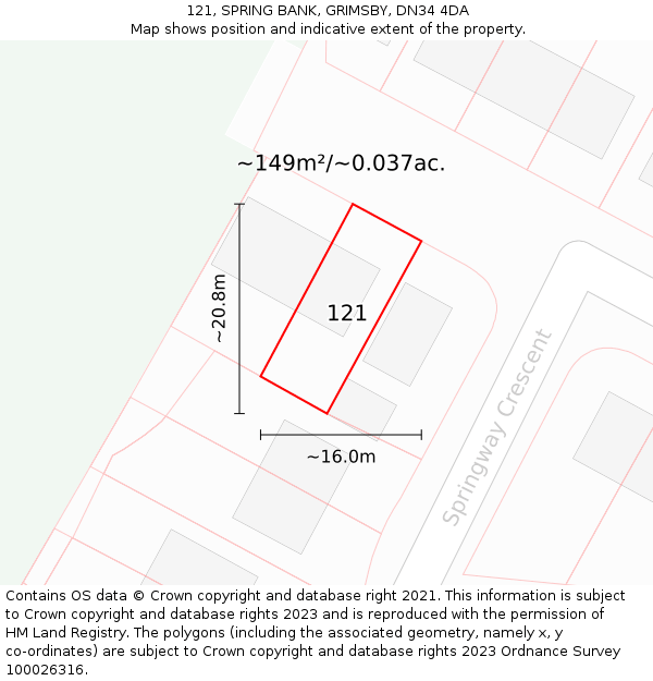 121, SPRING BANK, GRIMSBY, DN34 4DA: Plot and title map
