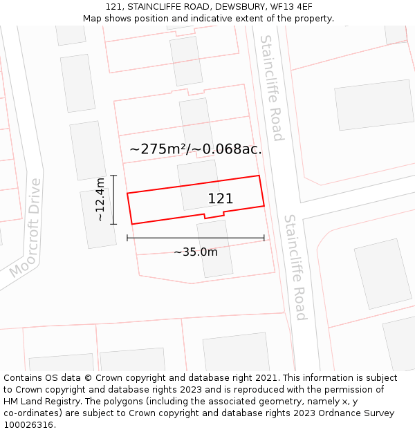 121, STAINCLIFFE ROAD, DEWSBURY, WF13 4EF: Plot and title map