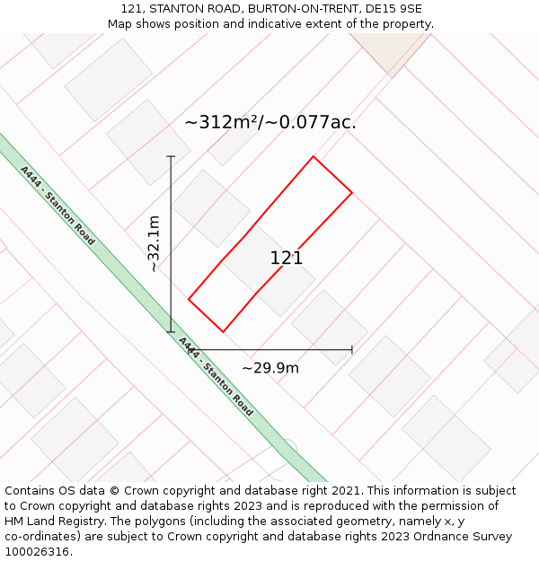 121, STANTON ROAD, BURTON-ON-TRENT, DE15 9SE: Plot and title map