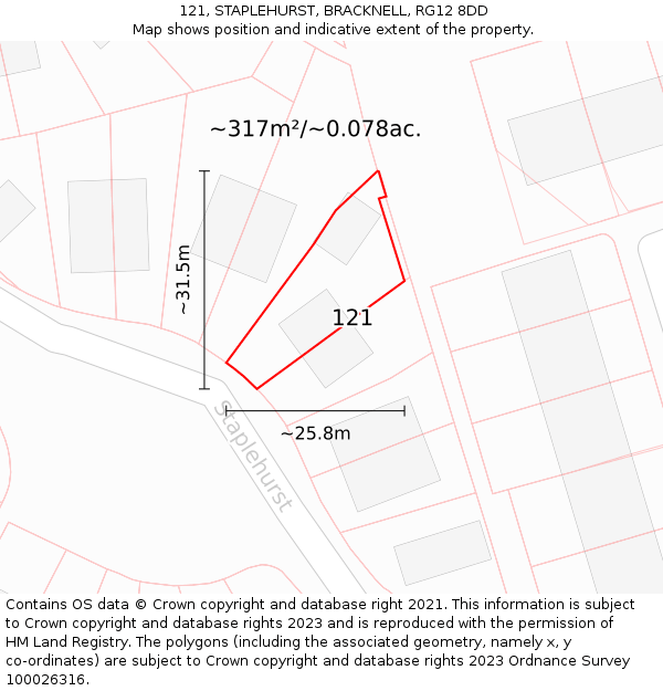 121, STAPLEHURST, BRACKNELL, RG12 8DD: Plot and title map