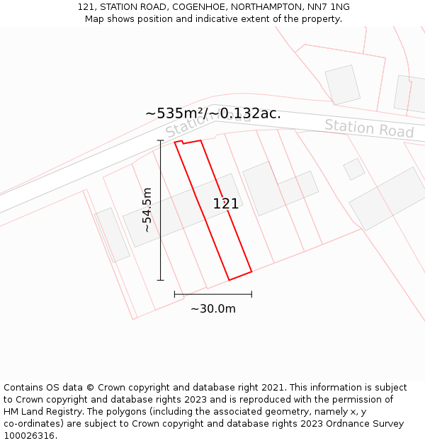121, STATION ROAD, COGENHOE, NORTHAMPTON, NN7 1NG: Plot and title map