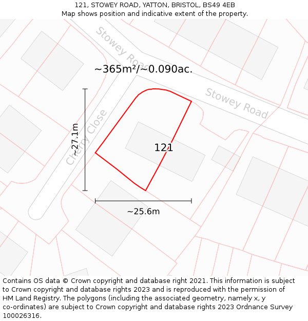 121, STOWEY ROAD, YATTON, BRISTOL, BS49 4EB: Plot and title map