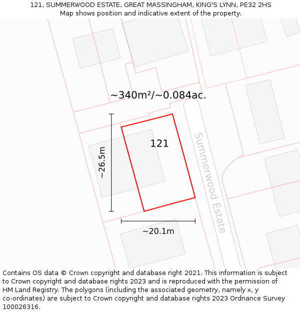 121, SUMMERWOOD ESTATE, GREAT MASSINGHAM, KING'S LYNN, PE32 2HS: Plot and title map