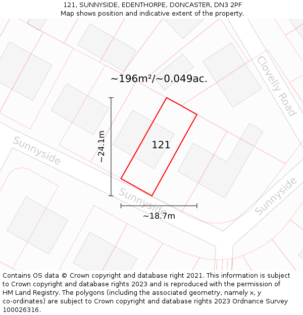 121, SUNNYSIDE, EDENTHORPE, DONCASTER, DN3 2PF: Plot and title map