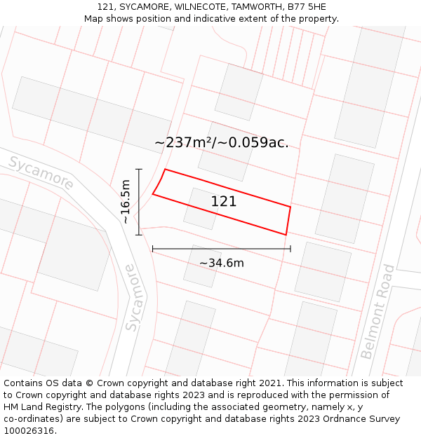 121, SYCAMORE, WILNECOTE, TAMWORTH, B77 5HE: Plot and title map