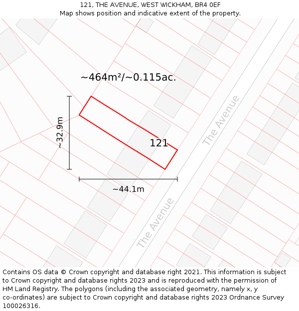 121, THE AVENUE, WEST WICKHAM, BR4 0EF: Plot and title map